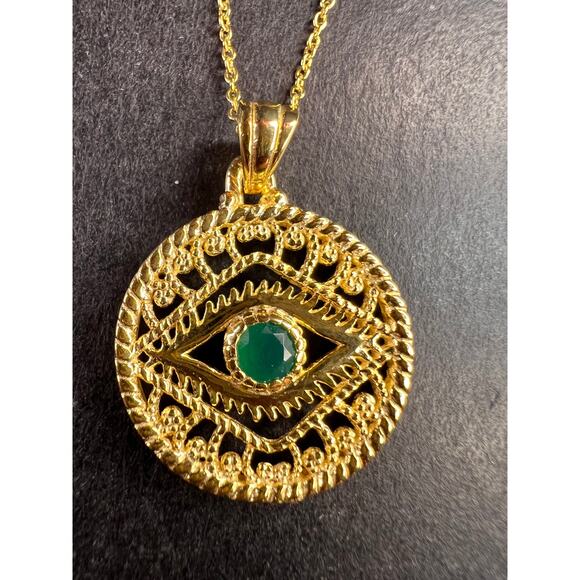 NEW Green onyx evil eye pendant and chain in gold over sterling silver - Picture 12 of 13